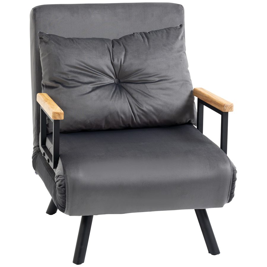 HOMCOM Schlafsessel  Einzelsofa mit Bettfunktion, Relaxsessel mit Verstellbarer Rückenlehne, Samtoptik, Dunkelgrau  Aosom von HOMCOM