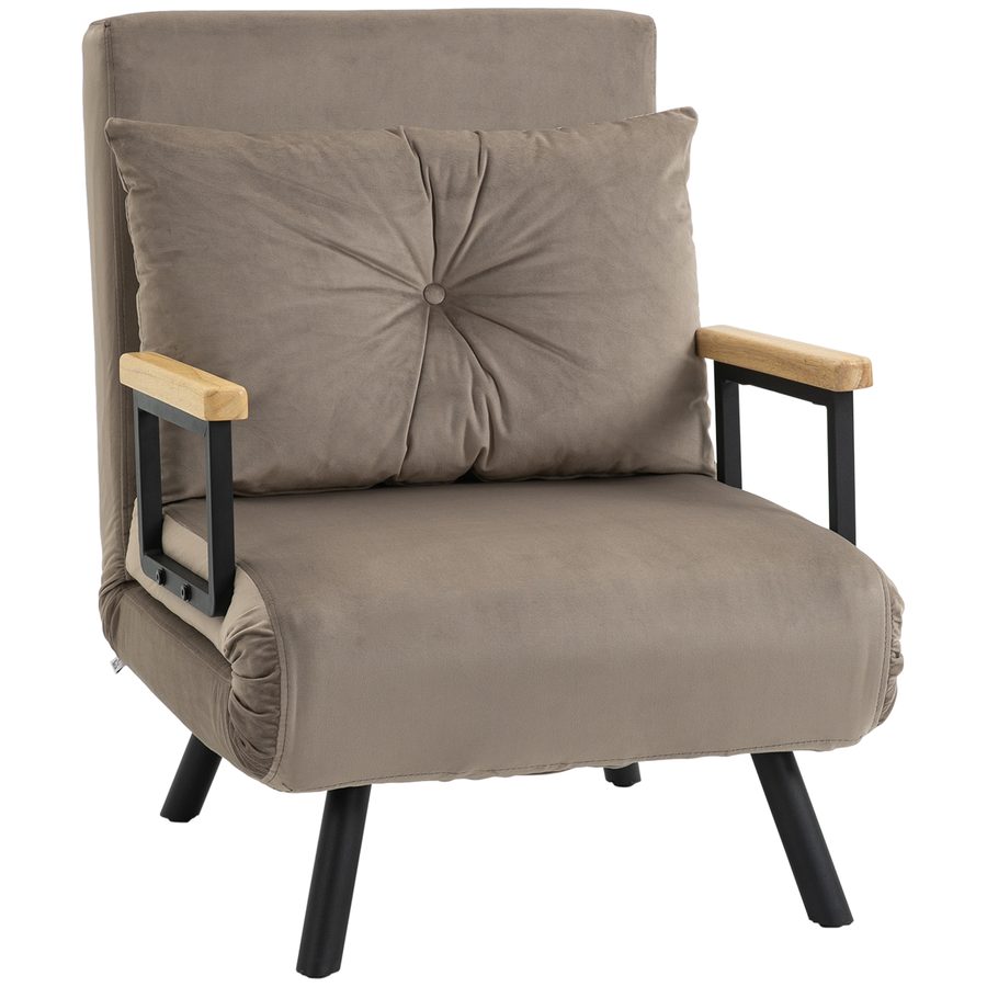 HOMCOM Schlafsessel mit Bettfunktion, 63 x 73 x 81 cm, mit fünffach verstellbarer Rückenlehne, platzsparend, robust, Samtoptik, Hellbraun  Aosom von HOMCOM