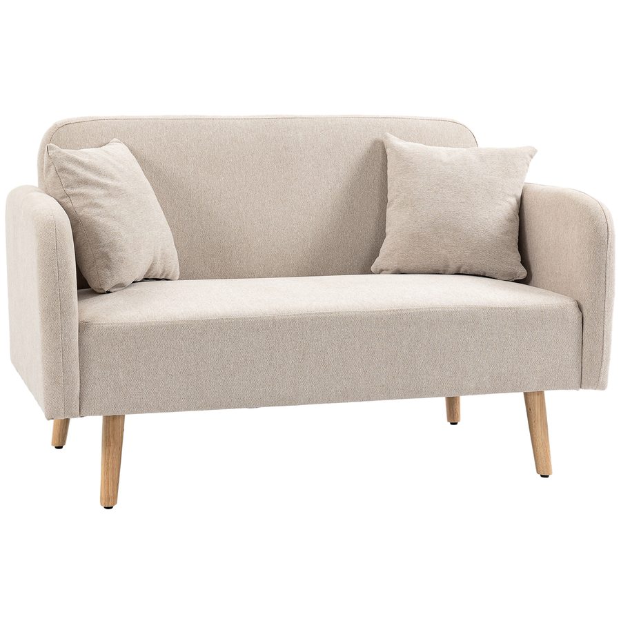 HOMCOM 2-Sitzer Sofa  Couch mit Wurfkissen, Samtoptik, gepolstert, Armlehnen, Loveseat, 130x70x80cm, Creme  Aosom von HOMCOM