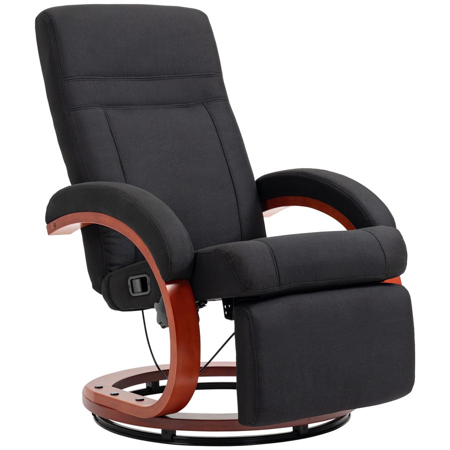 HOMCOM Relaxsessel mit Liegefunktion Fernsehsessel mit hoher Rückenlehne ergonomische Armlehne Fußstütze Holzbasis Leinenoptik, Ruhesessel Liegesessel TV-Sessel für Wohnzimmer Schlafzimmer Schwarz   Aosom von HOMCOM