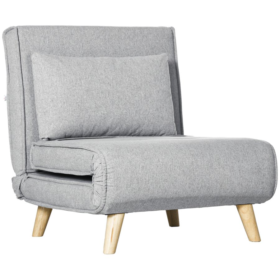HOMCOM Schlafsessel, Klappbett mit Bettfunktion, Lendenkissen, Klappbar Relaxsessel mit Leinenoptik, Verstellbarer Rückenlehne, bis 150 kg Belastbar, für Wohnzimmer Hellgrau   Aosom von HOMCOM