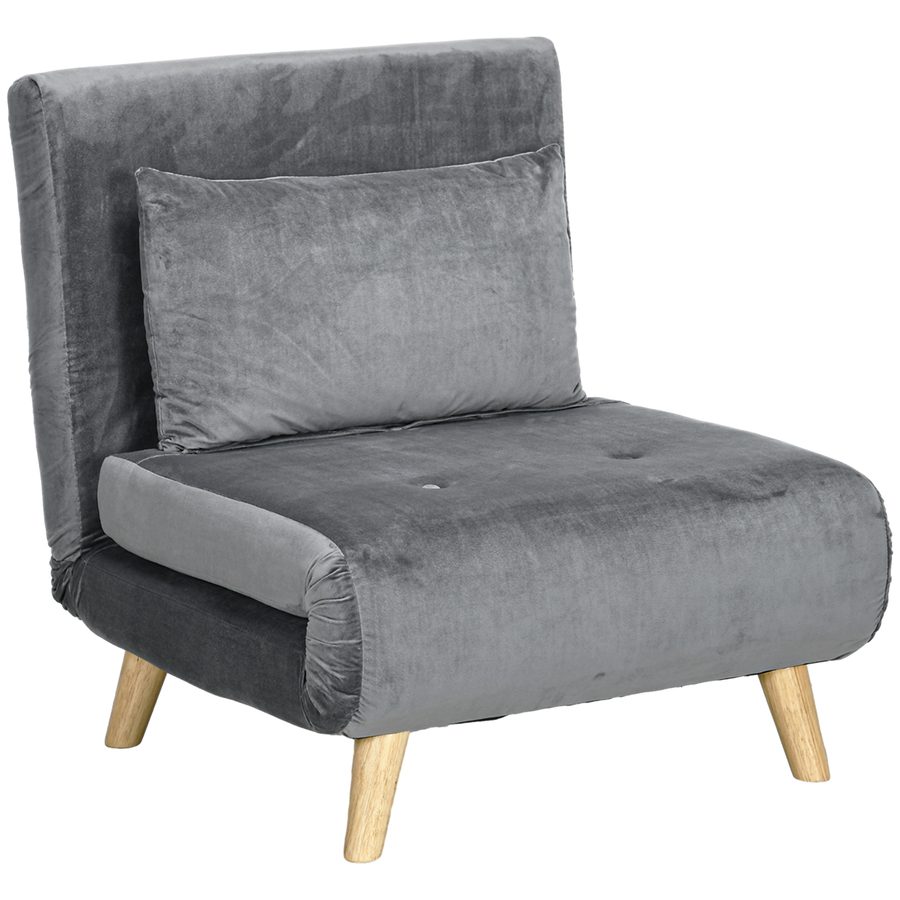 HOMCOM Schlafsessel  Klappsessel mit Bettfunktion & Kissen, Gästebett mit Verstellbarer Rückenlehne, Samtoptik, bis 125 kg, Grau  Aosom von HOMCOM