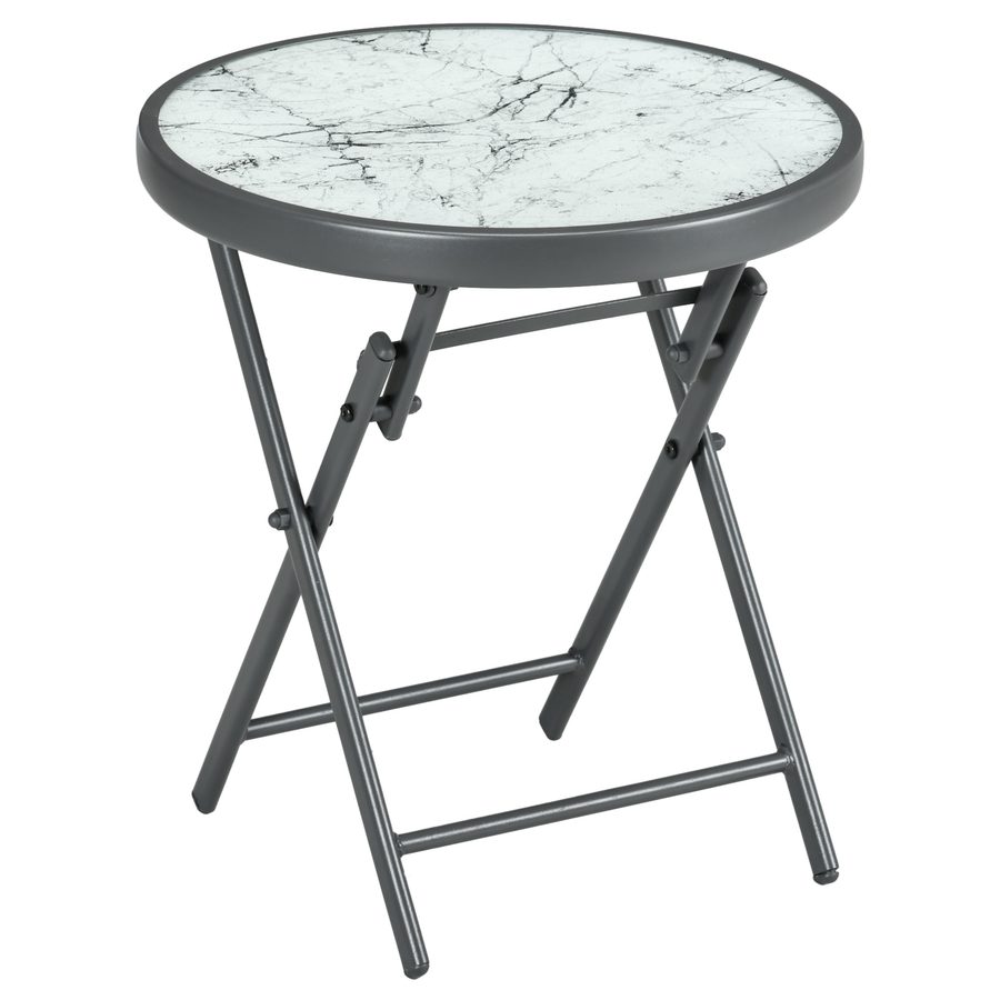 Outsunny Beistelltisch klappbar, Klapptisch aus Glas mit Marmoroptik, kleiner Campingtisch, runder Sofatisch Balkontisch für Balkon Terrasse Wohnzimmer Büro, 45 x 45 x 50 cm, Weiß   Aosom von Outsunny
