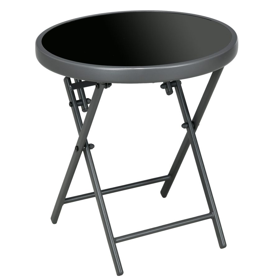 Outsnuuy Beistelltisch klappbar, Klapptisch aus Glas, kleiner Campingtisch, runder Sofatisch Balkontisch für Balkon Terrasse Wohnzimmer Büro, 45 x 45 x 50 cm, Schwarz   Aosom von Outsunny