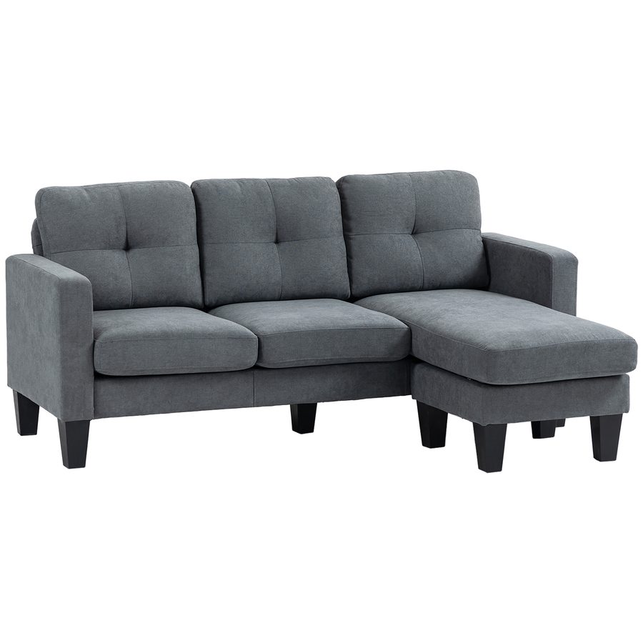 HOMCOM Ecksofa Couch mit Umkehrbarer Chaiselongue Sofa L Form Eckcouch mit Federkern, Hochdichtem Schaumstoff, Leinenoptik für Wohnzimmer, Schlafzimmer, Dunkelgrau   Aosom von HOMCOM