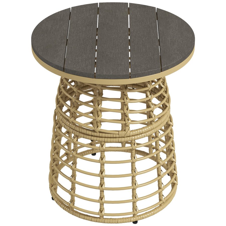 Outsunny Garten-Couchtisch, runder Beistelltisch im Freien aus Rattan-Imitationsharz-Metall und Verbundplatten, Maße Ø45 x 50H cm   Aosom von Outsunny