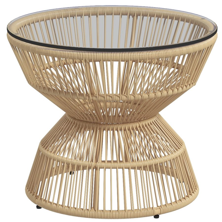 Outsunny Beistelltisch Rattan Ø60 cm Couchtisch Gartentisch mit Hartglas Tischplatte im Boho-Design, Kaffeetisch aus Naturholz   Aosom.de von Outsunny