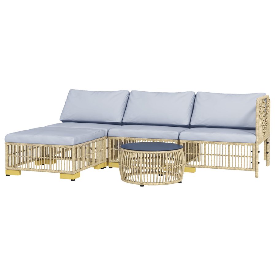 Outsunny Rattan Gartenmöbel-Set 5-tlg Balkonmöbel Set mit Kissen Ecksofa Hocker Terrassenmöbel aus Stahl in Hellgrau   Aosom.de von Outsunny