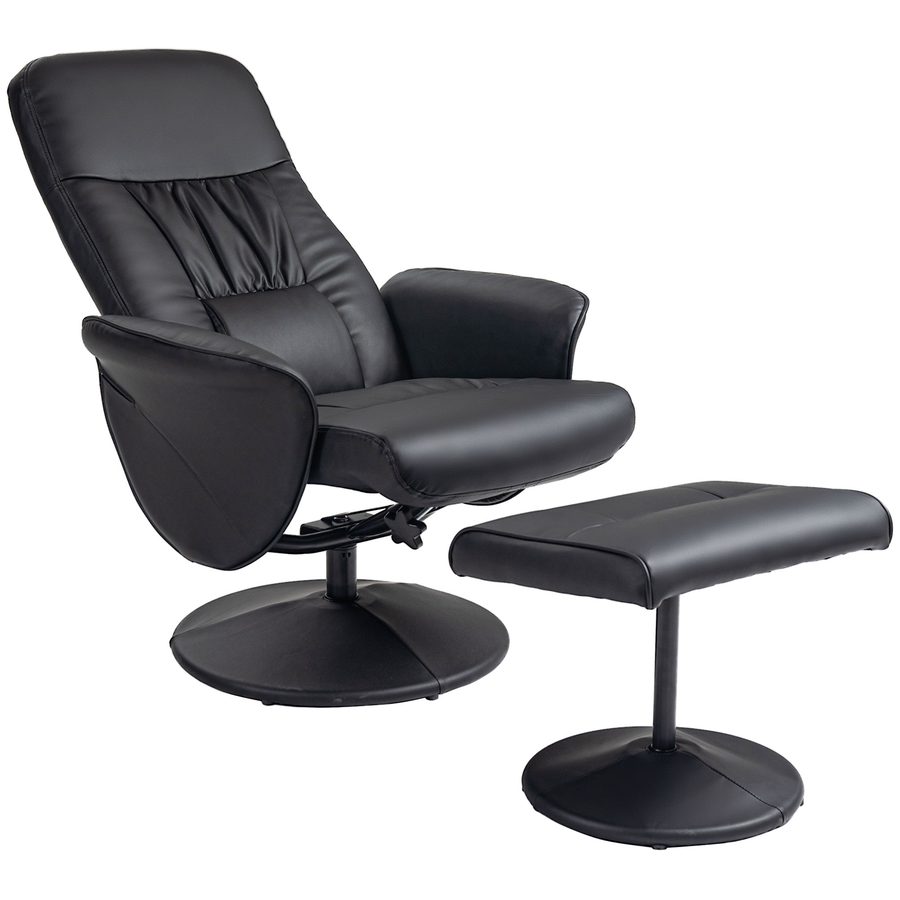 HOMCOM Relaxsessel mit Hocker, Fernsehsessel, TV Sessel mit Liegefunktion, Drehbarer Polstersessel für Wohnzimmer, Schlafzimmer, Kunstleder, Schwarz   Aosom von HOMCOM