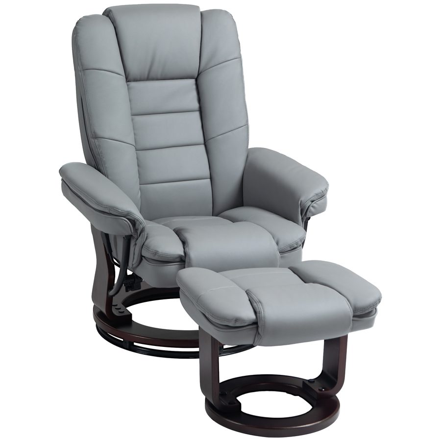 HOMCOM Relaxsessel mit Hocker 360°Drehbarer Fernsehsessel mit Liegefunktion TV-Sessel Ruhesessel bis 130 kg belastbar für Wohnzimmer Kunstleder, Grau   Aosom von HOMCOM