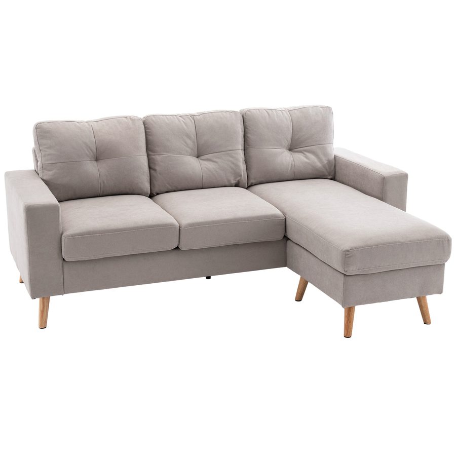 HOMCOM Ecksofa Eckcouch in L-Form, Eckgarnitur, Couchgarnitur mit Chaiselongue für 3 Personen, Stoffsofa für Wohnzimmer, Hellgrau  Aosom von HOMCOM