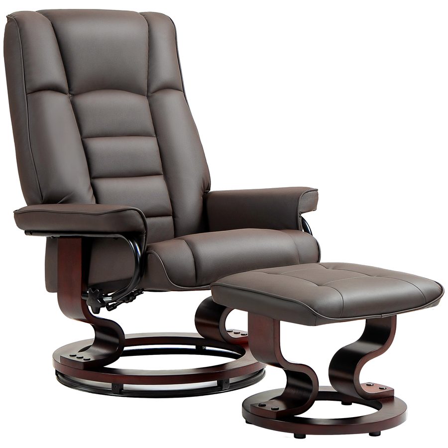 HOMCOM Relaxsessel mit Hocker, Drehbar Fernsehsessel mit Liegefunktion, TV-Sessel mit Holzrahmen, bis 150 kg Belatbar, für Wohnzimmer, Kunstleder, Braun   Aosom von HOMCOM