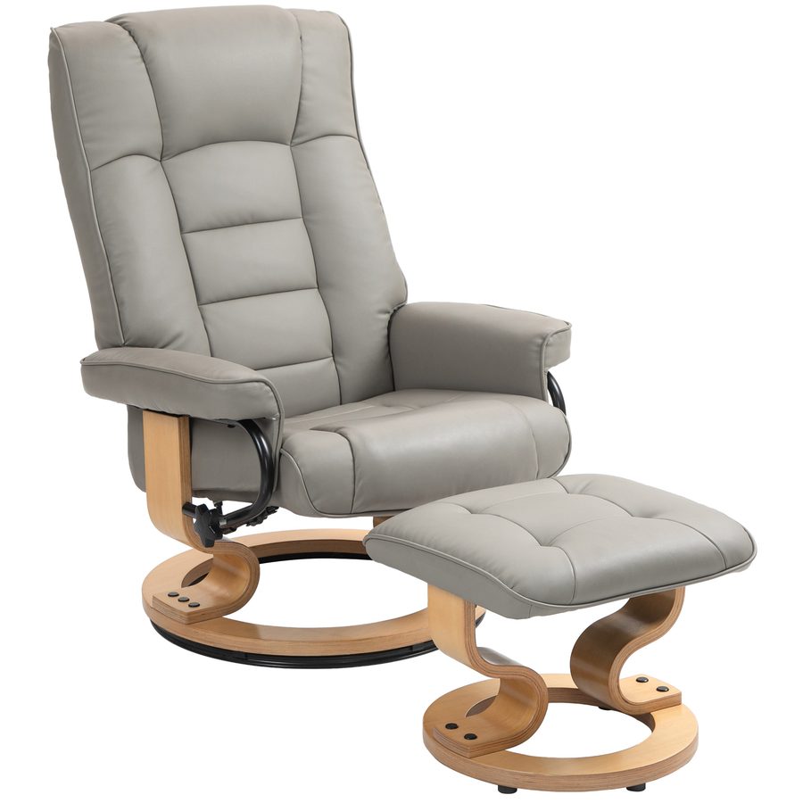 HOMCOM Relaxsessel mit Hocker, 360° Drehbar, 130° neigbar, mit Liegefunktion, hohen Rückenlehne, Holzrahmen, Kunstleder, 76x85x104cm, Grau  Aosom von HOMCOM