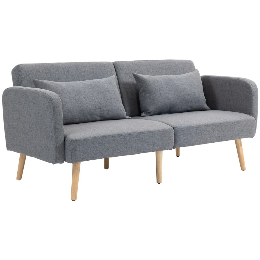 HOMCOM 3er Sofa mit Schlaffunktion, 170x83x80cm, mit 3-stufig verstellbarer Rückenlehne und Füße, Wellenfedern, Wurfkissen, Leinenoptik, Grau  Aosom von HOMCOM