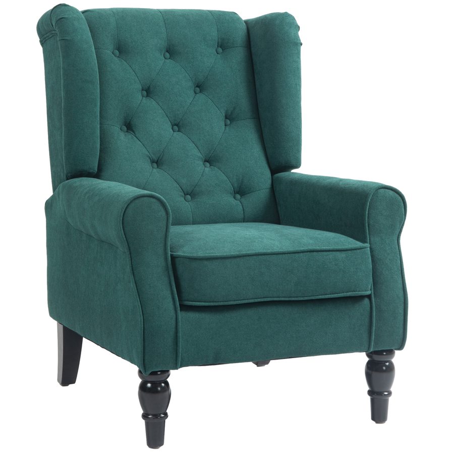 HOMCOM Sessel Ohrensessel mit Armlehnen, Loungesessel mit Kissen, Tufting, hoher Rückenlehne Armlehnensessel mit Holzbeine, Relaxsessel für Wohnzimmer, Schlafzimmer, Dunkelgrün   Aosom von HOMCOM