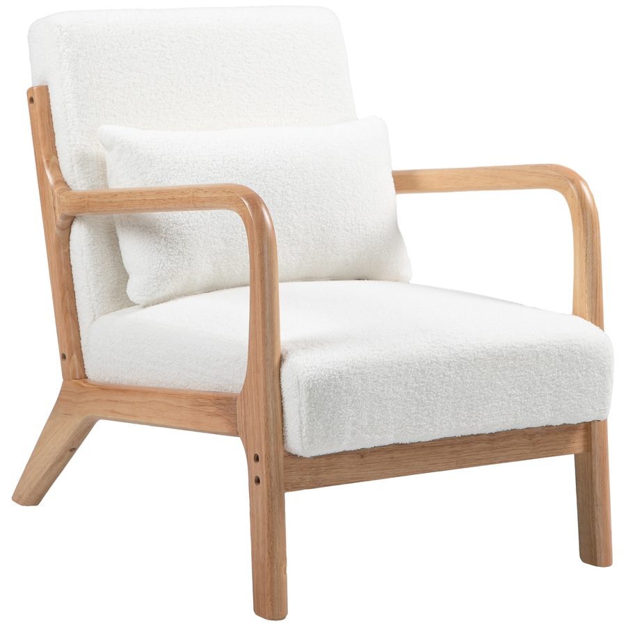 HOMCOM Lounge-Sessel mit Massivholzrahmen Lounge-Sessel - tiefe Sitzfläche - Armlehnen - cremefarbener Samt   Aosom von HOMCOM