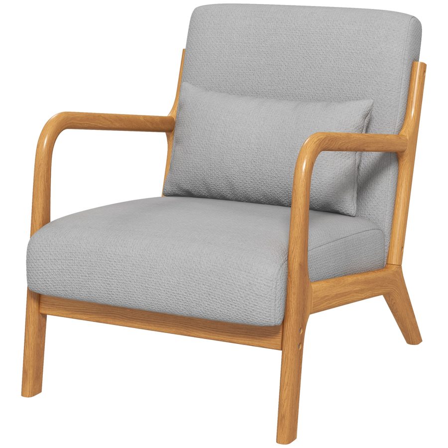 HOMCOM Lounge-Sessel mit Gestell aus massivem Kautschukholz - tiefe Sitzfläche - Armlehnen - helles graues Samt   Aosom von HOMCOM