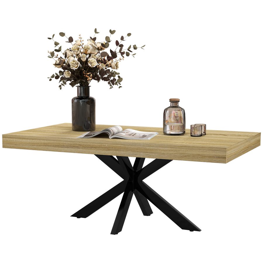 HOMCOM Rechteckiger Couchtisch Beistelltisch im Industriestil aus schwarzem Metall und Holzoptik-Tablett - Maße 110 x 60 x 45 cm   Aosom von HOMCOM