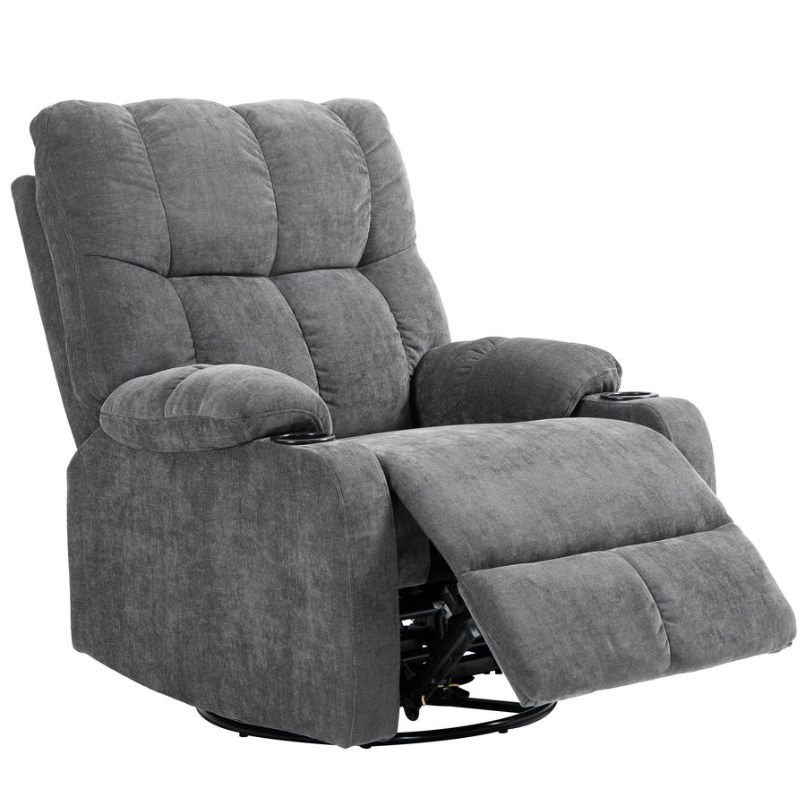HOMCOM TV-Sessel mit Liegefunktion, 360° drehbar 135° neigbar, mit Taschenfederkern, elastischen Bändern, Becherhalter, 88x96x108cm Dunkelgrau  Aosom von HOMCOM