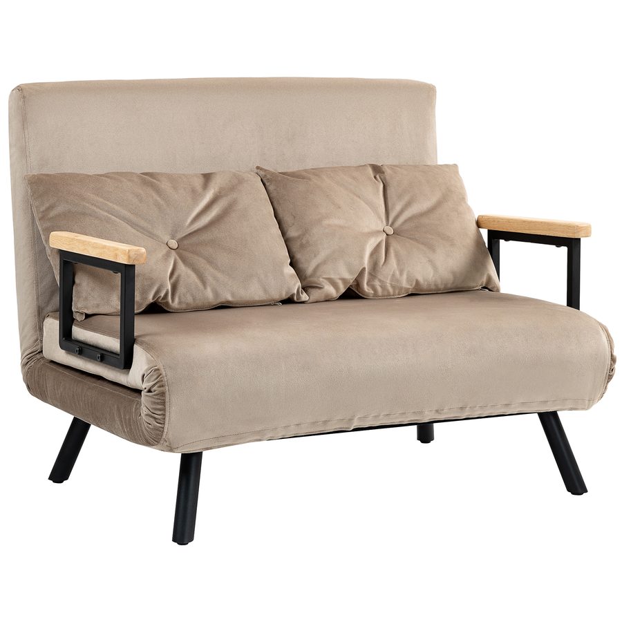 HOMCOM 2er Sofa mit Schlaffunktion, 102x73x81cm, mit fünffach verstellbarer Rückenlehne, Wurfenkissen, rutschfesten Füße, Samtoptik, Hellbraun  Aosom von HOMCOM