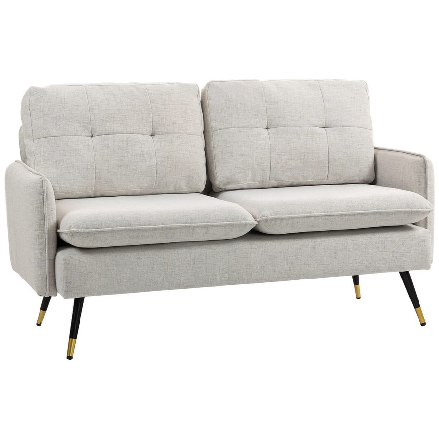 HOMCOM 2-Sitzer Sofa, Wohnzimmersofa, Leinenoptik-Bezug 139 cm, gepolsterte Sitzkissen, gesteppte Rückenlehne, S-Federn, Stahlfüße, modernes Sofa für Schlafzimmer, Wohnung, Creme   Aosom von HOMCOM
