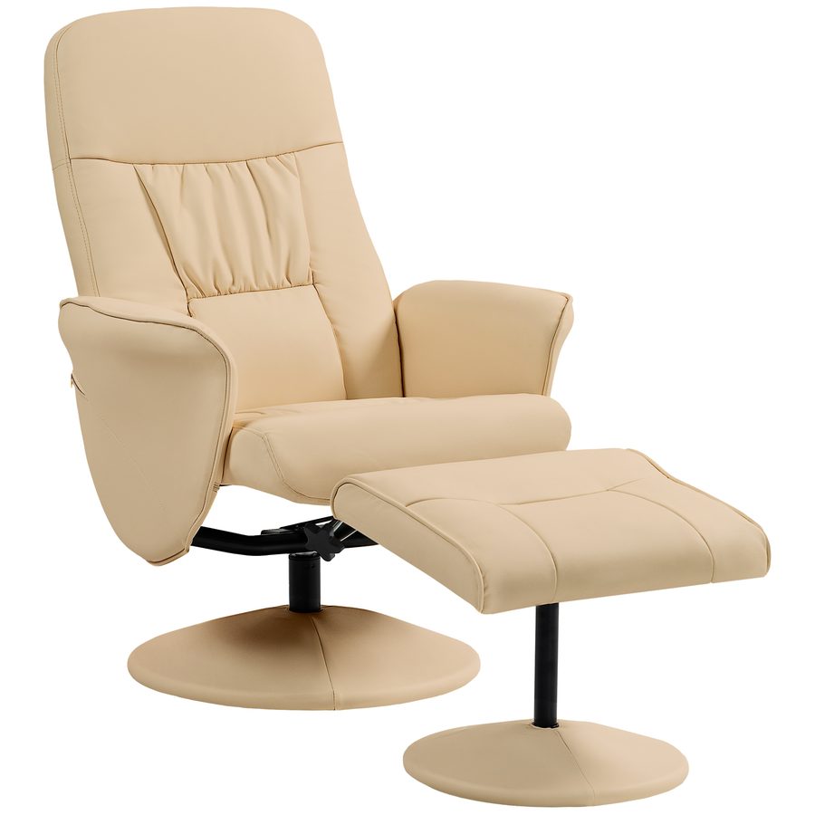 HOMCOM Relaxsessel mit Fußstütze, Relaxsessel mit Drehfunktion 360° und verstellbarer Rückenlehne, TV-Sessel für bis zu 120 kg belastbar, Kunstleder und Metall in Beige   Aosom von HOMCOM