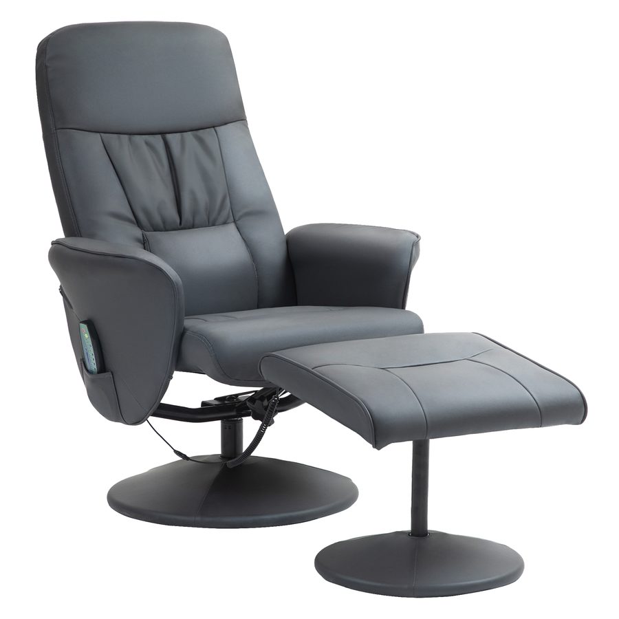 HOMCOM Relaxsessel mit Fußhocker, Elektrischer Massagesessel mit Liegefunktion, 10 Massagepunkte, Drehbarer Fernsehsessel mit Seitentasche, Fernbedienung, Kunstleder, Dunkelgrau   Aosom von HOMCOM