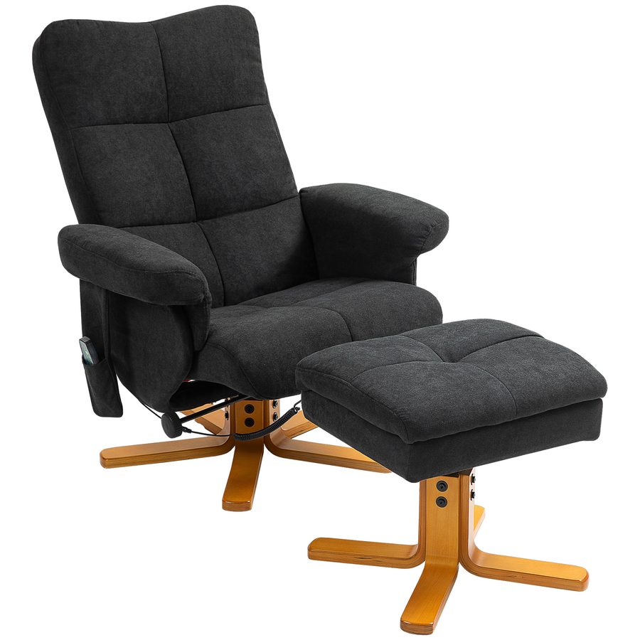 HOMCOM Relaxsessel mit Fußhocker, Stauraum, Elektrischer Massagesessel mit Liegefunktion, Drehbarer Fernsehsessel mit Seitentasche, Fernbedienung, Holzrahmen, Polyester, Schwarz   Aosom von HOMCOM