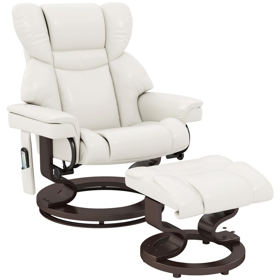 HOMCOM Relaxsessel mit Fußhocker, Elektrischer Fernsehsessel mit Liegefunktion, Drehbarer Massagesessel mit Fernbedienung, Seitentasche, für Wohnzimmer, Kunstleder, Cremeweiß   Aosom von HOMCOM