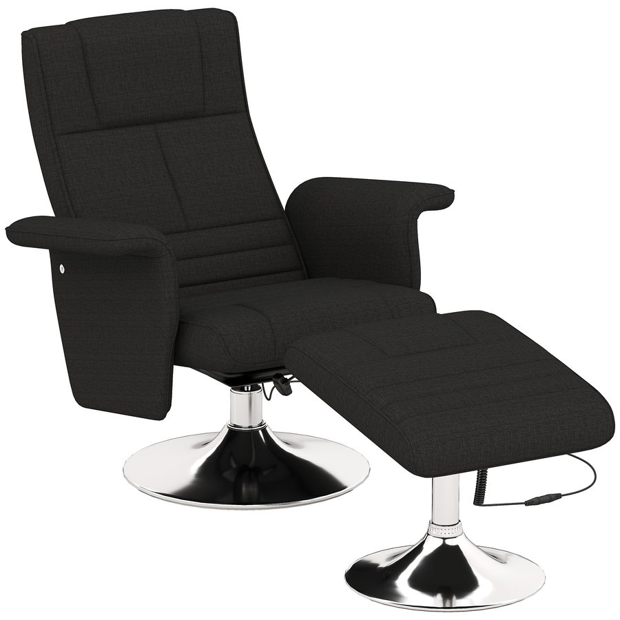 HOMCOM Relaxsessel mit Fußhocker, Drehbar Massagesessel mit Liegefunktion, 8 Punkt-Vibrationsmassage, Elektrischer Fernsehsessel mit Fernbedienung, Leinenoptik, Stahl, Schwarz   Aosom von HOMCOM
