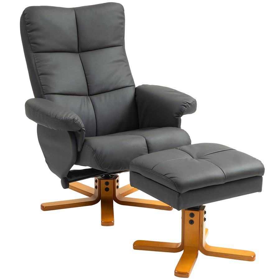 HOMCOM Relaxsessel mit Hocker, Stauraum, Gepolstert Fernsehsessel mit Liegefunktion, 360° Drehbar TV-Sessel für Schlafzimmer, Wohnzimmer, Kunstleder, Dunkelgrau   Aosom von HOMCOM