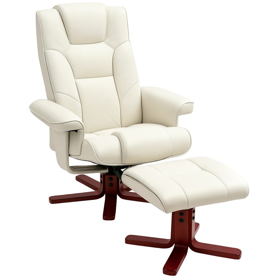 HOMCOM Relaxsessel mit Hocker, Fernsehsessel mit Liegefunktion, Wippfunktion, Gepolstert Liegesessel mit verstellbarer Rückenlehne, bis 150 kg, für Wohnzimmer, Kunstleder, Cremeweiß   Aosom von HOMCOM