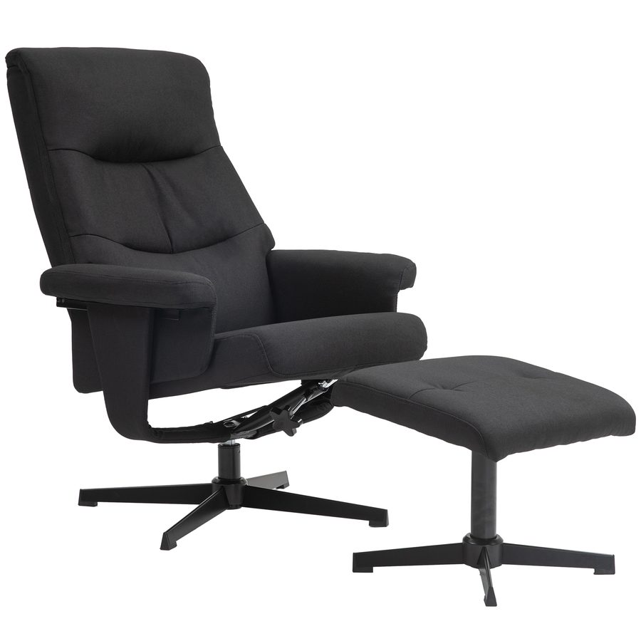 HOMCOM Relaxsessel mit Hocker, Gepolstert Fernsehsessel mit Liegefunktion, Wippfunktion, Drehbar Liegesessel mit Samtoptik, für Wohnzimmer, Schlafzimmer, Schwarz   Aosom von HOMCOM
