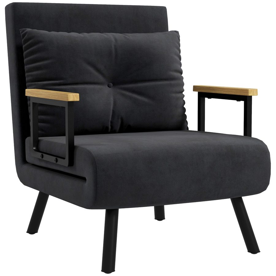 HOMCOM Schlafsessel 4 in 1 Sessel mit Schlaffunktion, 183 x 63 cm Klappbar Schlafsessel mit 5-stufig Verstellbarer Rückenlehne, Lendenkissen und Samtoptik für Wohnzimmer, Schwarz   Aosom von HOMCOM