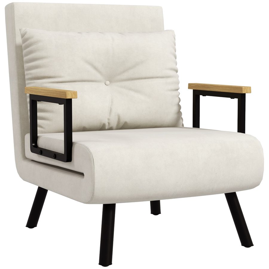 HOMCOM Schlafsessel 4 in 1 Sessel mit Schlaffunktion, 183 x 63 cm Klappbar Schlafsessel mit 5-stufig Verstellbarer Rückenlehne, Lendenkissen und Samtoptik für Wohnzimmer, Cremeweiß   Aosom von HOMCOM