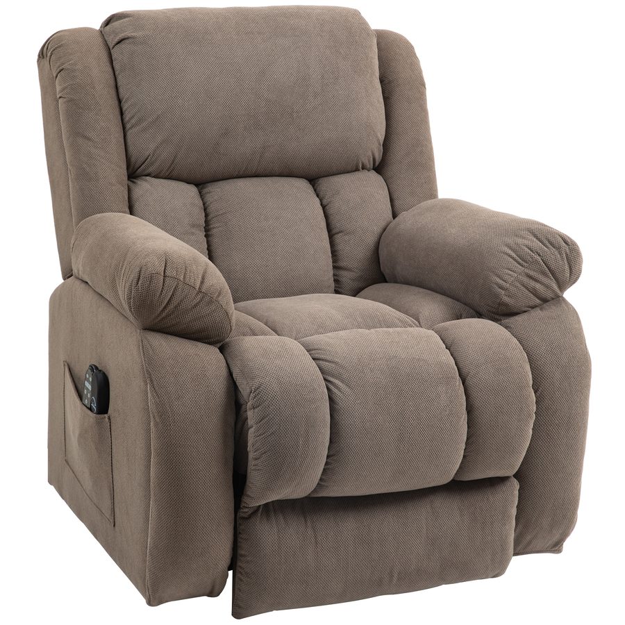 HOMCOM Fernsehsessel mit Aufstehhilfe Elektrisch Relaxsessel mit Liegefunktion, Massagefunktion, TV-Sessel mit Heizfunktion, Taschenfederkern, Fernbedienung und Seitentasche, Hellbraun   Aosom von HOMCOM