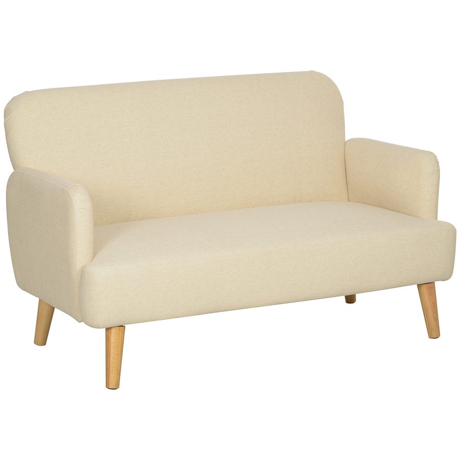 HOMCOM 2 Sitzer Sofa, Kleine Couch mit Samtoptik, Holzbeine, Dicke Gepolsterter Polstersofa mit Armlehne für Wohnzimmer, Schlafzimmer, 130 x 74 x 79 cm, Cremeweiß   Aosom von HOMCOM