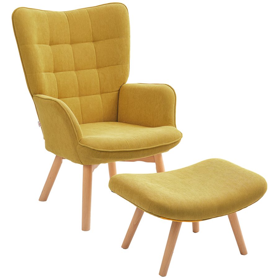 HOMCOM Sessel mit Hocker Skandinavisch, Belastbarkeit 150 kg, moderner Sessel mit Hocker, Armlehnstuhl mit Holzbeine, Gelb   Aosom.de von HOMCOM