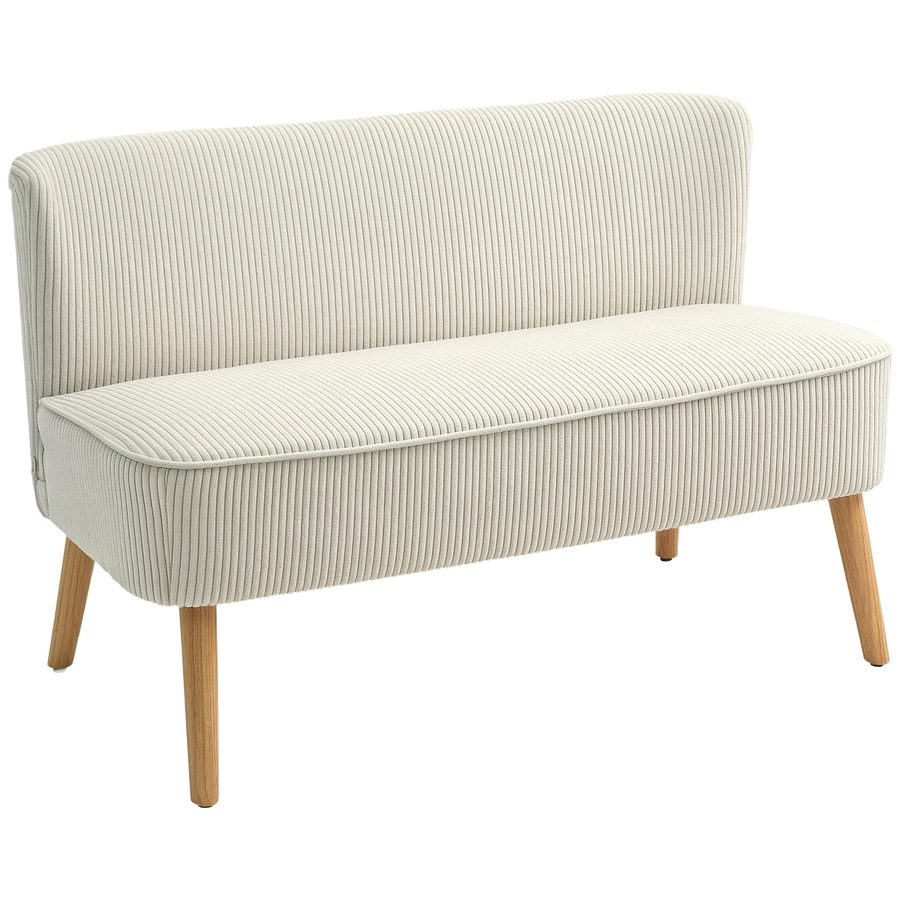 HOMCOM Sofa 2 Sitzer modern Couch ohne Armlehne Gepolstert Polstersofa mit Cord-Optik, klein Loungesofa mit Holzbeine für Wohnzimmer, 117 x 56,5 x 77 cm, Cremeweiß   Aosom von HOMCOM