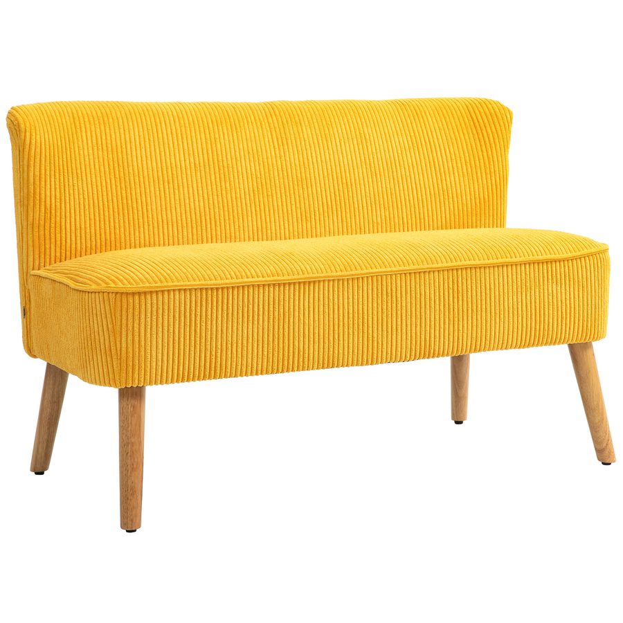 HOMCOM 2-Sitzer Sofa Polstersofa Doppelsofa Zweisitzer Sofa Cordartiges Polyester Schaumstoff für Wohnzimmer, Schlafzimmer 117 x 56,5 x 77 cm Gelb   Aosom von HOMCOM