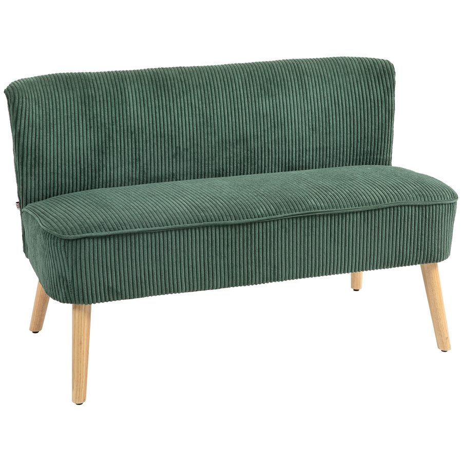 HOMCOM 2-Sitzer Sofa, Polstersofa mit Kordoptik und Holzbeinen, Wohnzimmer & Schlafzimmer Sofa, Gepolstertes Doppelsofa 117x56,5x77 cm Grün   Aosom von HOMCOM