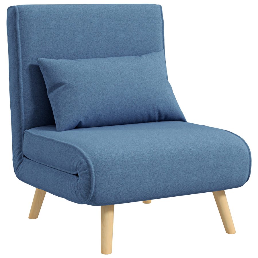 HOMCOM 3-in-1 Schlafsessel 1-Sitzer, Sessel & Gästebett - 5-fach verstellbare Rückenlehne, Kissen inklusive, gepolsterter Sitz - für Büro, Wohnzimmer, Schlafzimmer, blau   Aosom von HOMCOM