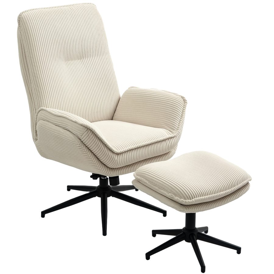 HOMCOM Relaxsessel mit Hocker 360°Drehbarer Fernsehsessel mit Liegefunktion TV-Sessel mit Cord-Optik, Ruhesessel für Wohnzimmer, Schlafzimmer, Beige   Aosom von HOMCOM