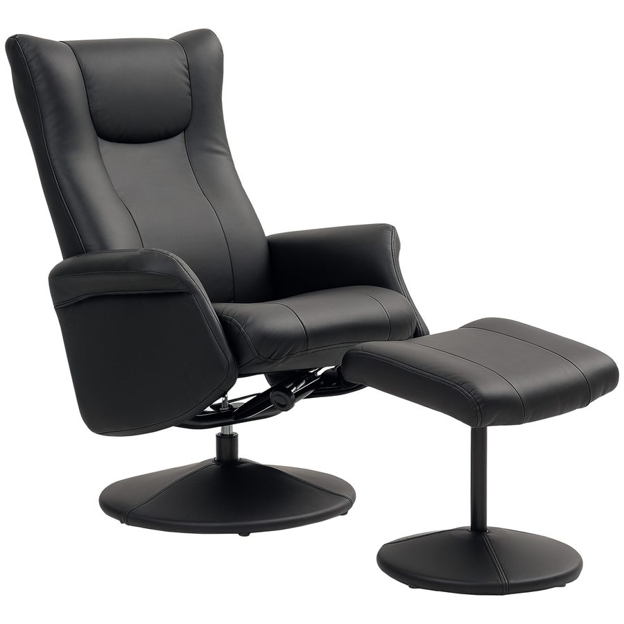 HOMCOM Relaxsessel mit Hocker 360°Drehbarer Fernsehsessel mit Liegefunktion Ruhesessel mit Verstellbar Rückenlehne TV-Sessel bis 150 kg belastbar für Wohnzimmer Kunstleder, Schwarz   Aosom von HOMCOM