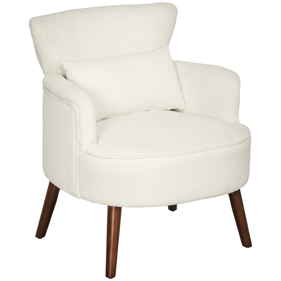 HOMCOM Sessel mit Rückenlehne, abgerundeten Armlehnen, Gepolstert Loungesessel mit Kordoptik, Holzbeine, für Schlafzimmer, Wohnzimmer, bis 120 kg, Cremeweiß   Aosom von HOMCOM