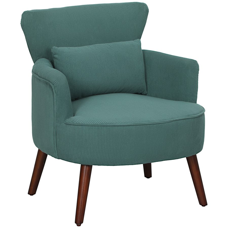 HOMCOM Sessel mit Rückenlehne, abgerundeten Armlehnen, Gepolstert Loungesessel mit Kordoptik, Holzbeine, für Schlafzimmer, Wohnzimmer, bis 120 kg, Dunkelgrün   Aosom von HOMCOM