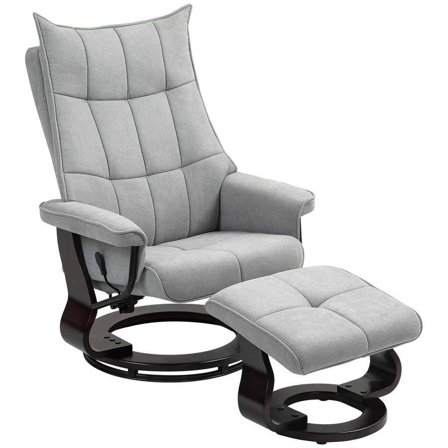 HOMCOM Relaxsessel mit Hocker, Drehbar Fernsehsessel mit Liegefunktion, Wippfunktion, Liegesessel mit doppellagiger hoher Rückenlehne, Samtoptik, für Wohnzimmer, Schlafzimmer, Grau   Aosom von HOMCOM