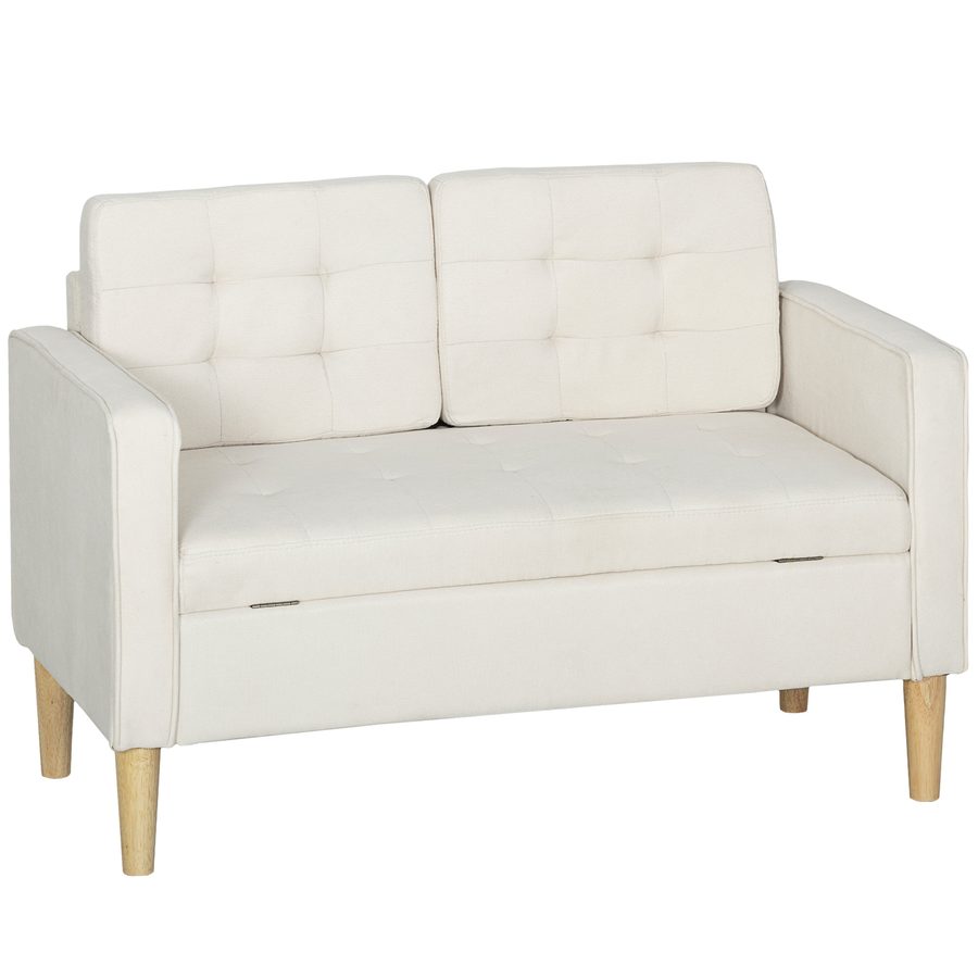 HOMCOM 2 Sitzer Sofa, Couch mit Stauraum, Holzbeine, Gepolsterter Polstersofa mit Samtoptik für Wohnzimmer, Schlafzimmer, 117x 62 x 78 cm, Cremeweiß   Aosom von HOMCOM