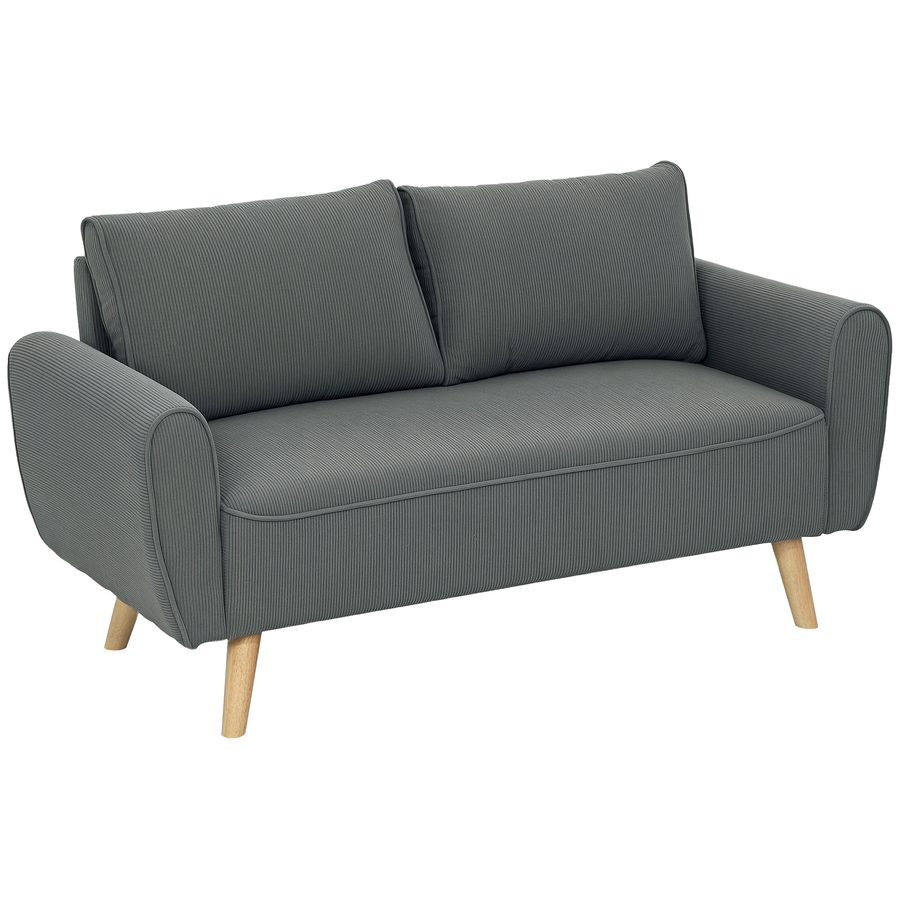 HOMCOM Zweisitzer Sofa mit 2 Kissen, Polstersofa mit 54cm extra tiefen Sitzen, Doppelsofa aus Cord, klein Sofa mit Holzrahmen 2er Couch für Wohnzimmer Schlafzimmer Büro, 145 x 75 x 78 cm, Dunkelgrau   Aosom von HOMCOM