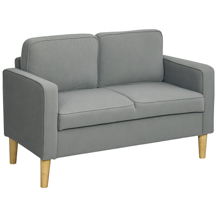 HOMCOM Sofa 2 Sitzer klein Couch mit Armlehne, Stauraum, modern Polstersofa mit Cordoptik, Holzbeine, Kissen, Loungesofa für Wohnzimmer, Schlafzimmer, 117 x 63 x 79 cm, Hellgrau   Aosom von HOMCOM